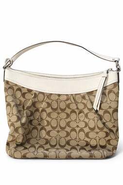 Coach Soho Pleated Signature Canvas Hobo Bag with White Leather Trim